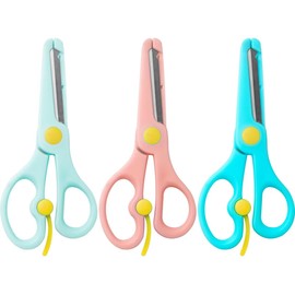 ANJOBIBI,Safety Craft Scissors For Kids 3-Pack,Preschool Training Scissors,Ergonomic Handle Perfect for Paper Cutting-2.0 (Pink+ Baby blue+ Deep Blue)