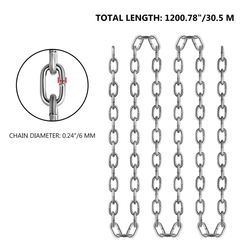 VEVOR Grade 30 Chain 1/4 Inch by 100Ft Length Grade