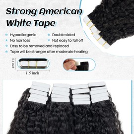 Kinky Straight Double Sided Tape in Hair Extensions for Black Women Semi-Transparent Tape ins Human Hair Extensions 20 PCS 50 Grams Invisible Brazilian Human Hair Tape ins Real Hair Extensions 14 Inch