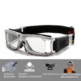 Vyloky Optical Sports Glasses with Prescription, Perfect Fit Safety Glasses, Dioptres: -1.5 to -8.0, Anti-Fog UV Protection, Suitable for Glasses Wearers, Basketball, Running, Cycling (1.57 Grey -1D)