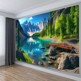 FENDROM Landscape Sunset View of Moraine Lake & Mountain Range Tapestry Forest Tree Tapestry Tranquil Lake Tapestry Nature Landscape Tapestry Wall Hanging for Room