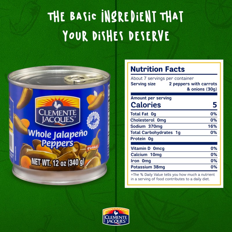 Clemente Jacques Whole Jalapeno Peppers, 12 oz (Pack of 12)