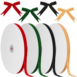 homdat 4 Rolls Christmas Velvet Ribbon, 25 Yard/Roll Single Face Velvet Ribbon for Gift Wrapping Bow Making Christmas Wreath Decoration Floral Bouquets DIY Crafts (Red+Green+Black+Gold)