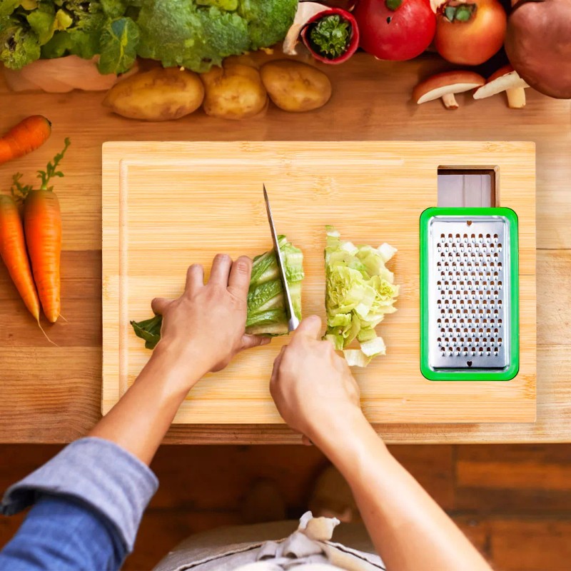 EcoWood Tabla Para Picar De Bambú Con Contenedores Y Ralladores