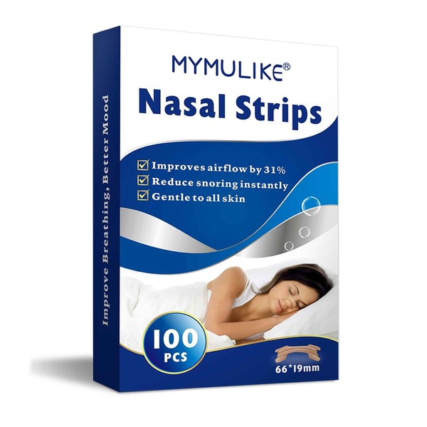 MYMULIKE Pack of 100 Nose Plasters Snoring L (66 x 19 mm), Nose Strips Snoring, Nose Strips Better Breathing, Anti-Snoring Nose Plasters for Sleep, Movement