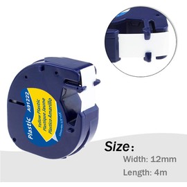 5X Wonfoucs Compatible with Dymo Letratag Label Tape 12mm x 4m 91222 91202 for Dymo LetraTag LT-100H LT-100T LT-110T QX50 XR Label Maker Tape, for Refills Dymo LetraTag Plastic Tape, Black on Yellow