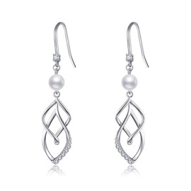 POPLYKE 925 Sterling Silver Cat Pearl Earrings, Moon Pearl Earrings, Valentine's Day Mother's Day Gift