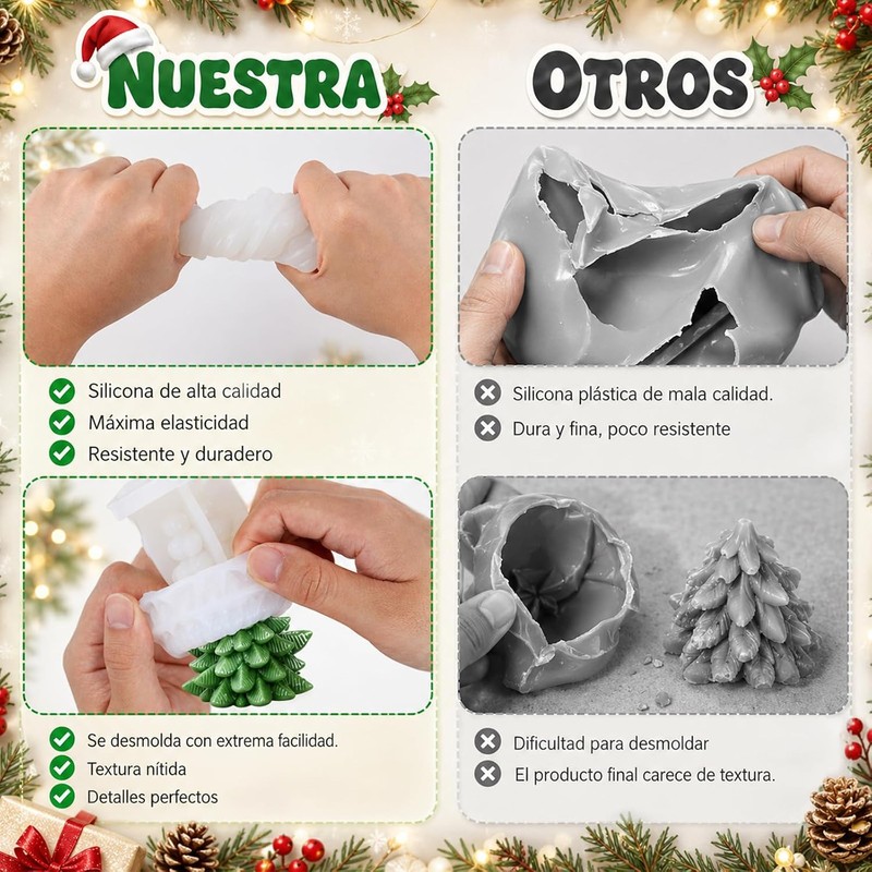 4PCS Moldes de Silicona para ARboles de Navidad,Molde para Velas