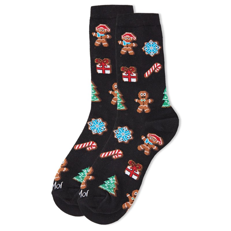 MeMoi Women's Christmas Cookie Delight Holiday Crew Socks Black 9-11