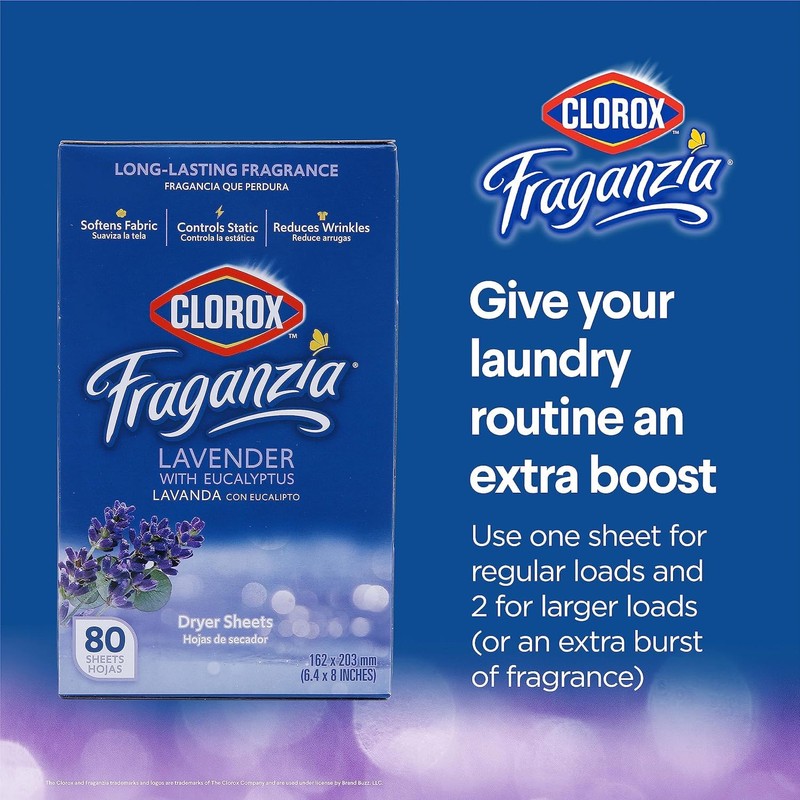Clorox Fraganzia Fabric Softener Dryer Sheets, Lavender Scent - Wrinkle