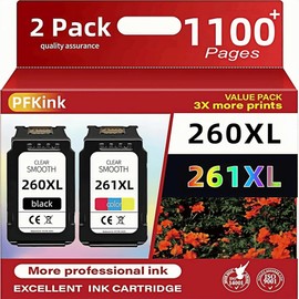 260XL 261XL Ink cartridges Replacement for Canon 260xl 261xl Ink PG-260 XL CL-261 Ink catridges Compatible with TS6420a TS6400 TS6420 TR7020a TR7000 TR7020 TS5320 TS5300 Printer (1Black 1 Tri-Color)