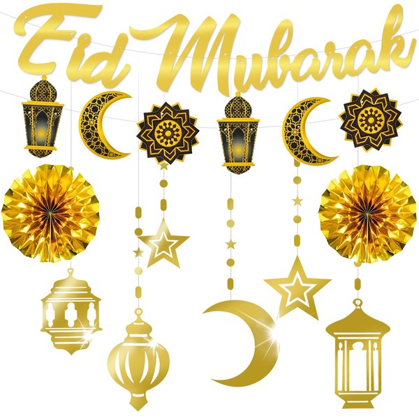 MOVINPE Eid Mubarak Decoration Set, Eid Mubarak Banner and Golden