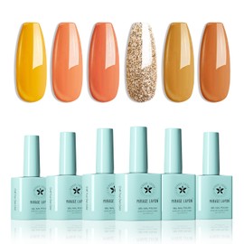 MIRAGE LAYON Fall Gel Nail Polish Kit With UV Light for Nails 6 Colors Orange Glitter Brown Gel Polish Set and Nail Lamp Soak Off Gel Nail Kit Autumn Winter Art Manicure DIY Home Gift For Women Girls