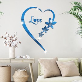 Heart Shape Mirror Wall Sticker, Self-Adhesive Love Heart Acrylic Mirror Wall Stickers Art Mural, DIY Wall Art Home Decor Heart Mirror Wall Decals for Living Room Bedroom Bathroom Office (Blue)