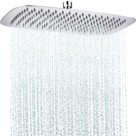 14 Inch All Metal Rectangular Rain Shower Head, Large Rainfall Shower Head Allows Water to Cover the Whole Body Quickly, Shower Head Is Adjustable in Angle and Uses Solid Brass Ball Joint