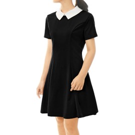 Allegra K Women's Peter Pan Collar Hidden Zipper Back Flare Dress M Black