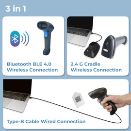 IOTHOR Wireless Barcode Scanner - Laser Automatic Handhold Bar Code Reader w/Receiver for Store, Supermarket, Warehouse & Library - 320Ft Transmission Distance - USB Cordless 1D 2D QR Barcode Scanner