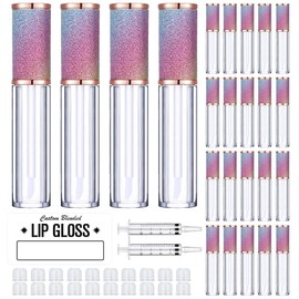 AMORIX 50 Pack Rainbow Lip Gloss Tubes with Wand 5ml Empty Lip Gloss Containers Cute Lipgloss Bottles Lip Gloss Supplies Kit + 3pcs Syringes + Labels for DIY Lip Gloss Base