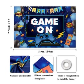 Blue Level Up Game On Backdrop,Video Game Party Decoration,Video Gaming Photo Banner Backdrop Background,Video Games Handle Gamepad Theme Decor for Boys 1st Birthday Party.5.9 * 3.9FT