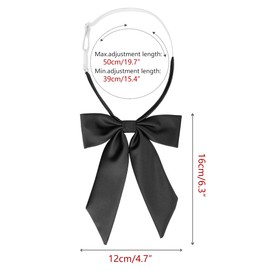 [Elerevyo] Women's Bowtie Solid Color Western Ribbon Pre-tied Bow Tie for School Uniform, Black