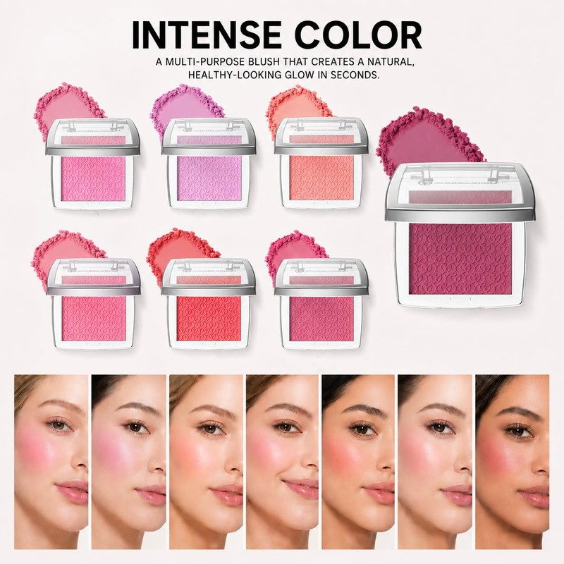 Blendable Powder Blush for Cheeks with Brush, Berry Muse