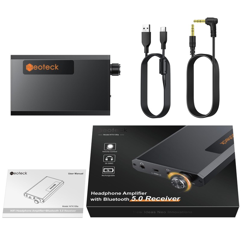 Neoteck Portable 3.5mm Headphone Amplifier with Bluetooth 5.0 Receiver, Two-Stage