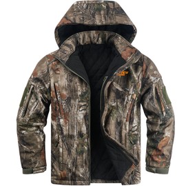 NEW VIEW Insulated Hunting Jacket for Men Cold Weather, Warm Camo Hunting Jackets with Hood, Water Resistant Hunting Clothes