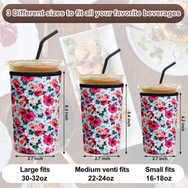 36 Pack Reusable Iced Coffee Sleeves Neoprene Insulator Cup Sleeve for Cold Drinks Beverages Coffee Cup Sleeves Reusable for Hot Cold Drink, 12 Styles