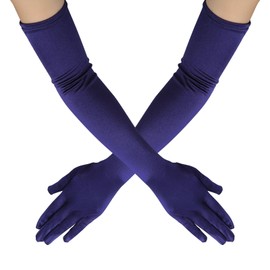 BLMHTWO Satin Gloves for Women - Long Opera Style, Fancy Dress & Prom Gloves (Navy Blue, 52 cm/20.47 inch)