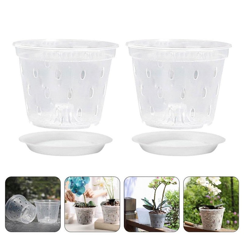 BESPORTBLE 5sets Clear Orchid Pots Flower Planter with Saucers Breathable