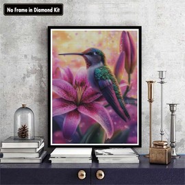 Zariocy 5D Diamond Art Kits for Adults Hummingbird, DIY Diamond Painting Art Animal Round Full Drill Crystal Diamond Embroidery Paintings Arts Craft for Home Office Wall Decor 12x16 inch