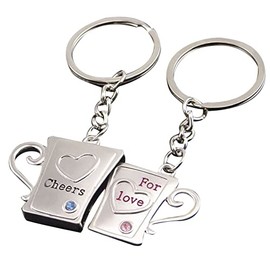 ARFUKA 2pcs Couple Keyring Water Cup Pendant Keychain Set Lettering Metal Key Ring Charm Engraved Jewellery Christmas Birthday Gift Keyrings Key Chain Key Ring Holder for Men and Women