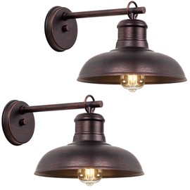 Outdoor Wall Lights 2 Pack, Farmhouse Barn Light Outdoor, Vintage Outside Wall Mount Light Fixture, Waterproof Outdoor Light for House Garage Patio Porch Doorway, Distressed Brown