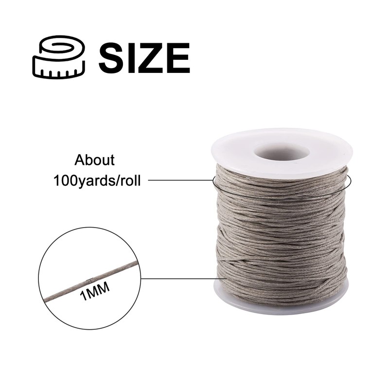 PandaHall 100 Yards/Roll Braided Cotton Cord 1mm Waxed Cotton Cord
