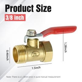 VIKKSAER 3/8"Inch Brass Mini Ball Valve Shut Off Switch Male X 3/8" NPT Female Thread Pipe Fitting, Brass Inline Mini Ball Valve Shut Off Switch 3PCS