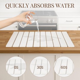 Large Stone Dish Drying Mats for Kitchen Counter, 24"(L)×16"(W) Foldable Quick Dry Stone Dish Drying Mats Kitchen, Absorbent Diatomaceous Earth Drying Stone Mat for Dishes Bottles Cups, White