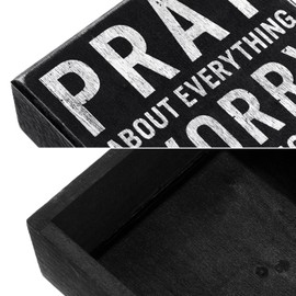 Jetec Christian Desk Decor Wooden Box Sign Pray About Everything Worry About Nothing Sign Bible Verses Wall Decoration Inspirational Scripture Wood Block Plaque for Home Office Gifts(Black)