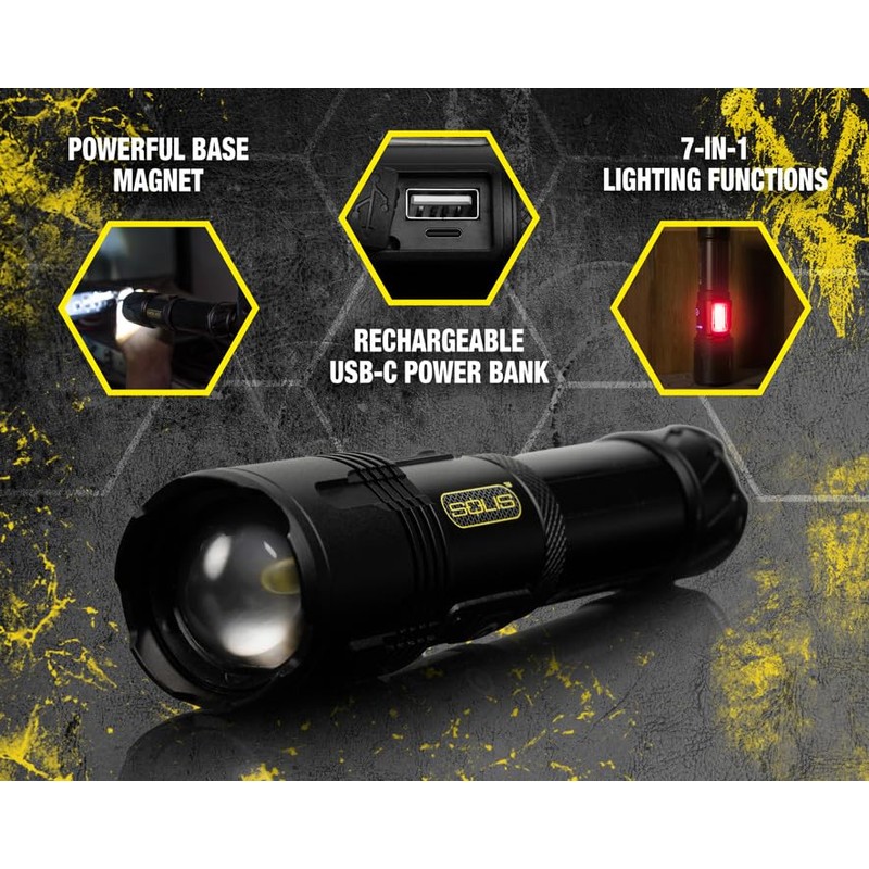 Jonard Tools Solis SOL-F1 Rechargeable Tactical Flashlight - 1500 Lumens,