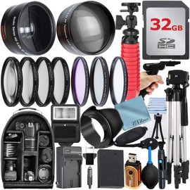 ZeeTech 49mm Accessory Bundle for Canon EOS: R100, R50, R10, M5, M6 Mark II, M6 + LP-E17 Battery + 32GB Memory Card + Telephto Lens + Filter Kit + Backpack + Tripod + Battery Charger + More