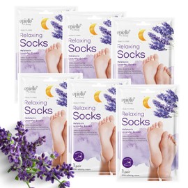 Epielle Máscara relajante para pies, 6 pares, suaviza y restaura con melatonina y extracto de lavanda, calcetines hidratantes profundos para pies seco