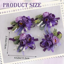URROMA 6 PCS Wrist Corsage Flower, Purple Corsage Wrist Band Bouquet Suit Decoration Hand Flower Decor for Bridesmaid Bridal Wedding Prom Party…