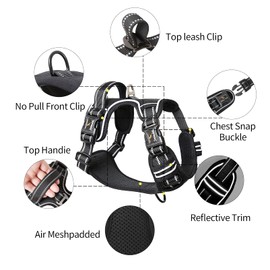 HEELE No-Pull Dog Harness, Chest Harness for Large Dogs, Adjustable, Reflective and Breathable Dog Harness with Padded Handle, Black, L