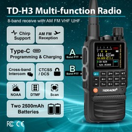 TIDRADIO TD-H3 Ham Radio Handheld, Multi-Band Two-Way Radios with 2500mAh Battery, Portable Long Range Radio with USB-C Programming & Charging, Speaker Mic, Air Band, Frequency Match, DTMF, FM AM VOX