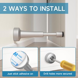 2PCS Aluminum Spring Door Stopper Wall Mount – 4.33 Inch Matte Silver Door Stop with Silicone Tip, Screw & Adhesive Installation