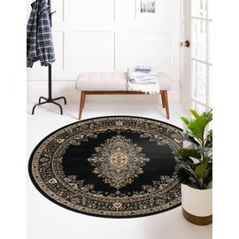 Unique Loom Reza Collection Area Rug - Washington (6' 1" Round Black/Gray)