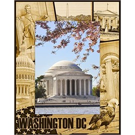 Saddle Mountain Souvenir Washington D.C. Montage Laser Engraved Wood Picture Frame Portrait (8 x 10)