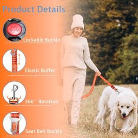 Seyezo Dog Car Seat Belt for Car, 3 Piece Set Retractable Dog Car Harness Adjustable Reflective Dog SeatBelt for Vehicle Headrests, Dog Safety Restraint Seatbelt Heavy Duty& High Elastics, Orange