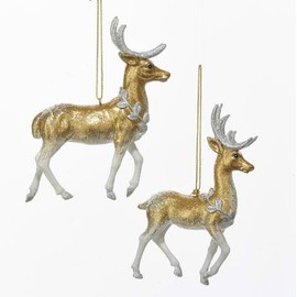 Kurt Adler Gold and Silver Glittered Reindeer Ornament - 2 Assorted