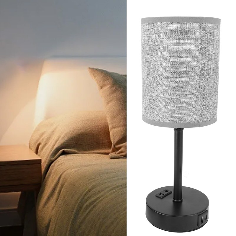 LED Table Lamp Fabric Lampshade USB A and USB C