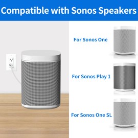 Pair of 1.15Ft Short Power Cord for Sonos One/One SL/Play 1 Power Plug Cable - 2 Prong L-Shaped AC Power Cable Replacement Cord for Sonos Power Supply Cable, White